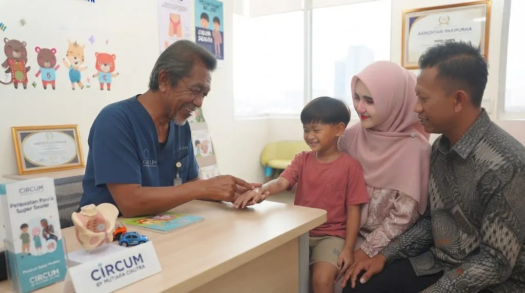 Pemeriksaan kontrol dan evaluasi luka sunat pada anak bersama tim medis ramah