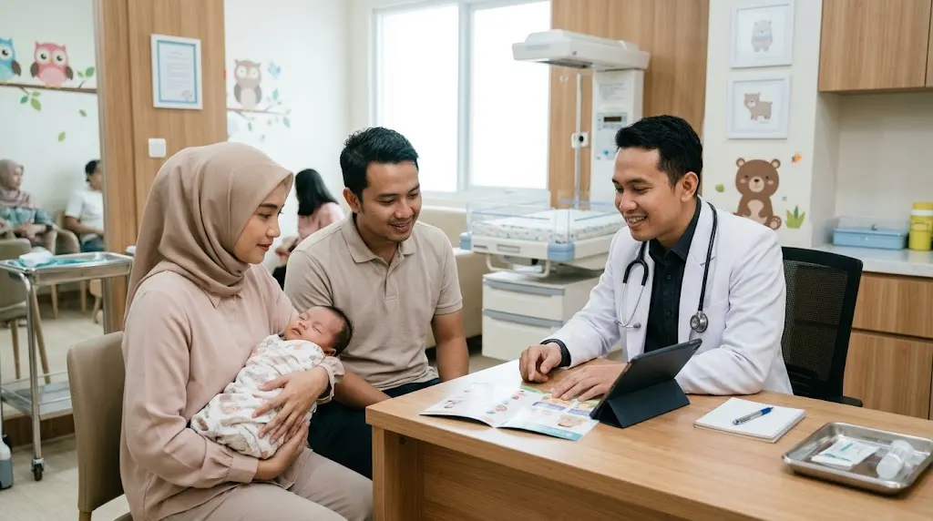 Orang tua menanyakan biaya sunat bayi cibubur kepada tenaga medis