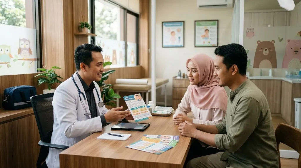 Orang tua menanyakan rincian biaya sunat cibubur kepada tenaga medis